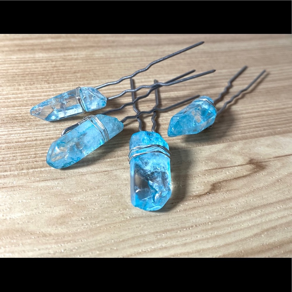 Light Blue Quartz Crystal Hair Pins
